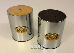 VINTANGE GUCCI 70s CHROME/WOOD SALT PEPPER SHAKERS SUPER RARE NICE COLLECTIBLE