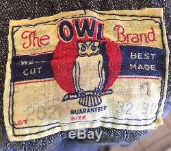VTG 1930s 1940 Owl Brand Work Mountain Pocket Denim Jean Salt Pepper Overalls
