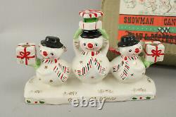 VTG 1950's Holt Howard Christmas Snowman Candelabra + Salt & Pepper Shakers MIB
