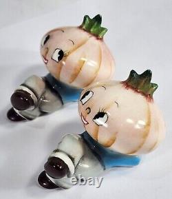 VTG 1950's Japan Anthropomorphic Onion Head Salt & Pepper Shakers + CORKS LABELS