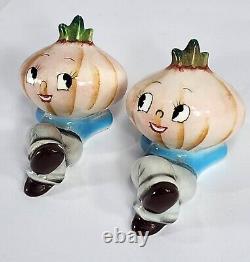 VTG 1950's Japan Anthropomorphic Onion Head Salt & Pepper Shakers + CORKS LABELS