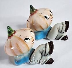 VTG 1950's Japan Anthropomorphic Onion Head Salt & Pepper Shakers + CORKS LABELS