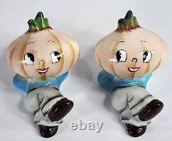 VTG 1950's Japan Anthropomorphic Onion Head Salt & Pepper Shakers + CORKS LABELS