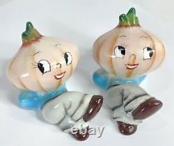 VTG 1950's Japan Anthropomorphic Onion Head Salt & Pepper Shakers + CORKS LABELS