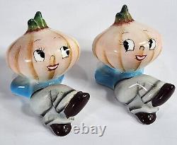 VTG 1950's Japan Anthropomorphic Onion Head Salt & Pepper Shakers + CORKS LABELS