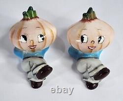 VTG 1950's Japan Anthropomorphic Onion Head Salt & Pepper Shakers + CORKS LABELS