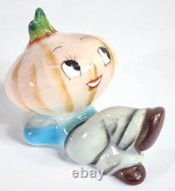 VTG 1950's Japan Anthropomorphic Onion Head Salt & Pepper Shakers + CORKS LABELS