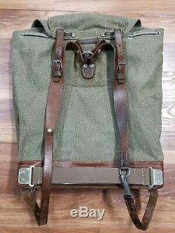 VTG 1966 Swiss Army Military Backpack Rucksack Salt & Pepper Leather Canvas Bag