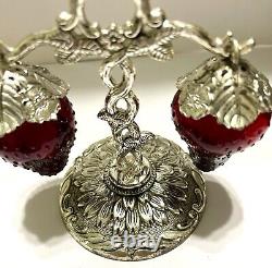 VTG Beautiful Ruby Red Glass Strawberry With Hanging Salt and Pepper