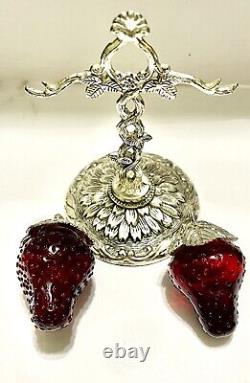 VTG Beautiful Ruby Red Glass Strawberry With Hanging Salt and Pepper