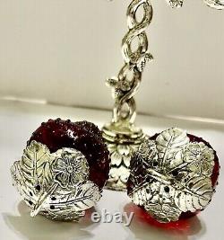 VTG Beautiful Ruby Red Glass Strawberry With Hanging Salt and Pepper