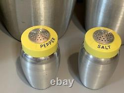 VTG Kromex Spun Aluminum YELLOW Lids Canisters Salt Pepper Set of 6 Beautiful