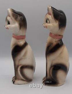 VTG Napco Kitsch Tall Kitty Cats Salt and Pepper Japan 1k5017 Pink Bow