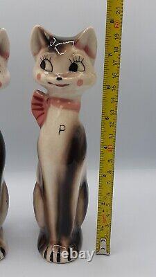 VTG Napco Kitsch Tall Kitty Cats Salt and Pepper Japan 1k5017 Pink Bow