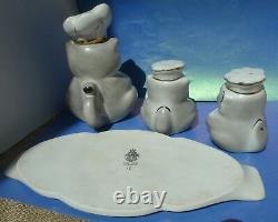 VTG Pottery Russia Gardner Verbilky CATS Figural Salt Pepper Shaker Bottle Tray