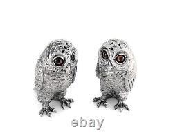 Vagabond House Pewter Metal Owl Salt and Pepper Shaker Set with Hand-Painted