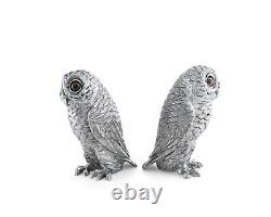Vagabond House Pewter Metal Owl Salt and Pepper Shaker Set with Hand-Painted