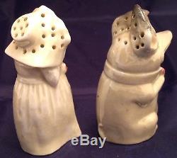 Very Old Salt And Pepper Shakers Porcelain Wolf And Wolf As Grandma Red Riding