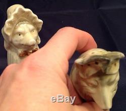 Very Old Salt And Pepper Shakers Porcelain Wolf And Wolf As Grandma Red Riding