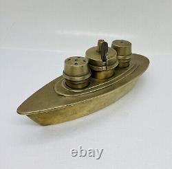 Very Rare 1930s Copper Silverplated Battle Ship Salt Pepper Shaker Sugar Bowl BB
