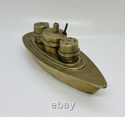 Very Rare 1930s Copper Silverplated Battle Ship Salt Pepper Shaker Sugar Bowl BB