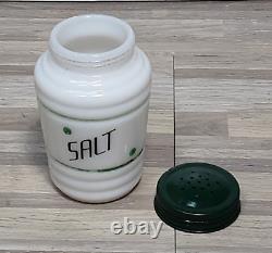 Very Rare! HAZEL ATLAS Beehive SALT Glass Shaker w Green Polka Dots And Stripes