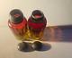 Victorian Era Amberina Salt and Pepper Shakers Late 19th Century Pewter Caps