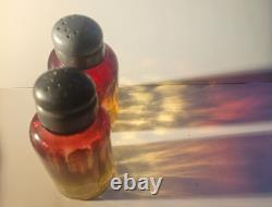 Victorian Era Amberina Salt and Pepper Shakers Late 19th Century Pewter Caps