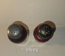 Victorian Era Amberina Salt and Pepper Shakers Late 19th Century Pewter Caps