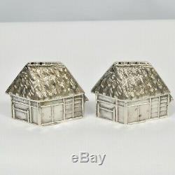 Vintage 1930's 950 Silver Japanese Figural House Home Hut Salt Pepper Shaker Set