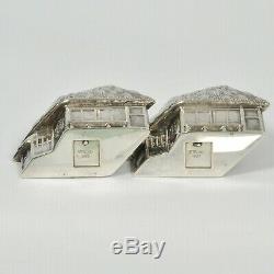 Vintage 1930's 950 Silver Japanese Figural House Home Hut Salt Pepper Shaker Set