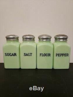 Vintage 1930's McKee Jadite Range Shaker Jadeite Salt, Pepper, Sugar, Flour