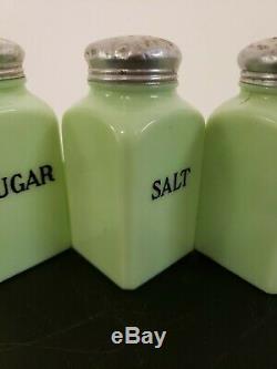 Vintage 1930's McKee Jadite Range Shaker Jadeite Salt, Pepper, Sugar, Flour
