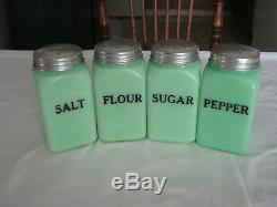 Vintage 1930's Mckee Jadite Salt Pepper Flour Sugar Range Shakers V. G. C