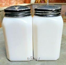 Vintage 1930's Mckee Tipp Deco P Design Milk Glass Salt Pepper Range Shakers