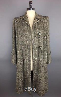 Vintage 1930s 1940s Salt & Pepper Fleck Wool Tweed Coat