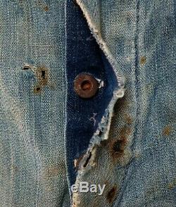 Vintage 1930s Salt & Pepper Patched Denim Buckle Back Crotch Rivet Jeans 30x28