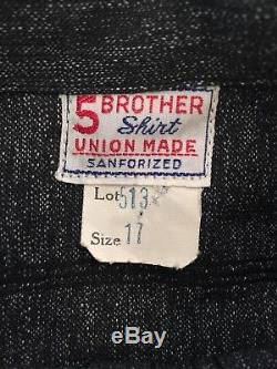 Vintage 1940's 5 Brothers Salt And Pepper Work Shirt Never Worn NOS Sz 17 Rare