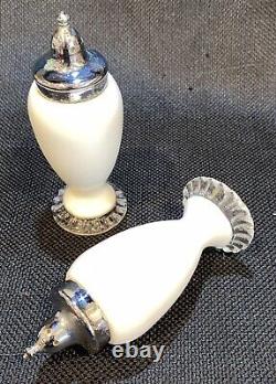 Vintage 1950's FENTON White SILVER CREST Salt And Pepper Shakers