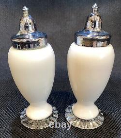 Vintage 1950's FENTON White SILVER CREST Salt And Pepper Shakers