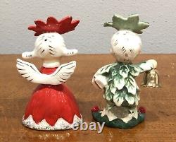 Vintage 1950's Napco Poinsettia Girl & Holly Boy Christmas Salt Pepper Shakers