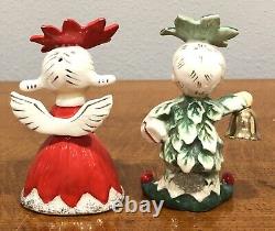 Vintage 1950's Napco Poinsettia Girl & Holly Boy Christmas Salt Pepper Shakers