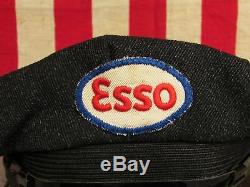 Vintage 1950s Esso Gas Service Station Attendant Cap Hat Salt&Pepper Twill 6 7/8