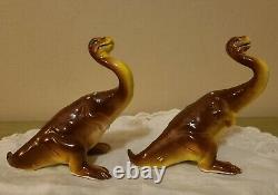 Vintage 1950s Iguanodon Ceramic Long Neck Dinosaur Salt and Pepper Shaker Set