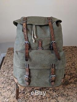 Vintage 1960 Swiss Army Military Backpack Rucksack Salt & Pepper Canvas Leather