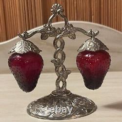 Vintage 1960's Red Glass Hanging Strawberry Salt & Pepper Shakers (Japan)