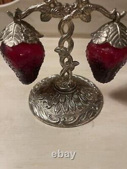 Vintage 1960's Red Glass Hanging Strawberry Salt & Pepper Shakers (Japan)