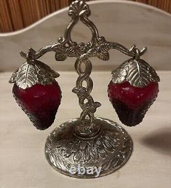 Vintage 1960's Red Glass Hanging Strawberry Salt & Pepper Shakers (Japan)