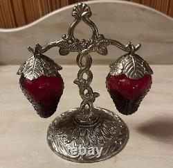 Vintage 1960's Red Glass Hanging Strawberry Salt & Pepper Shakers (Japan)