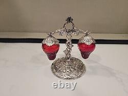 Vintage 1960's Red Glass Hanging Strawberry Salt & Pepper Shakers Marked Japan